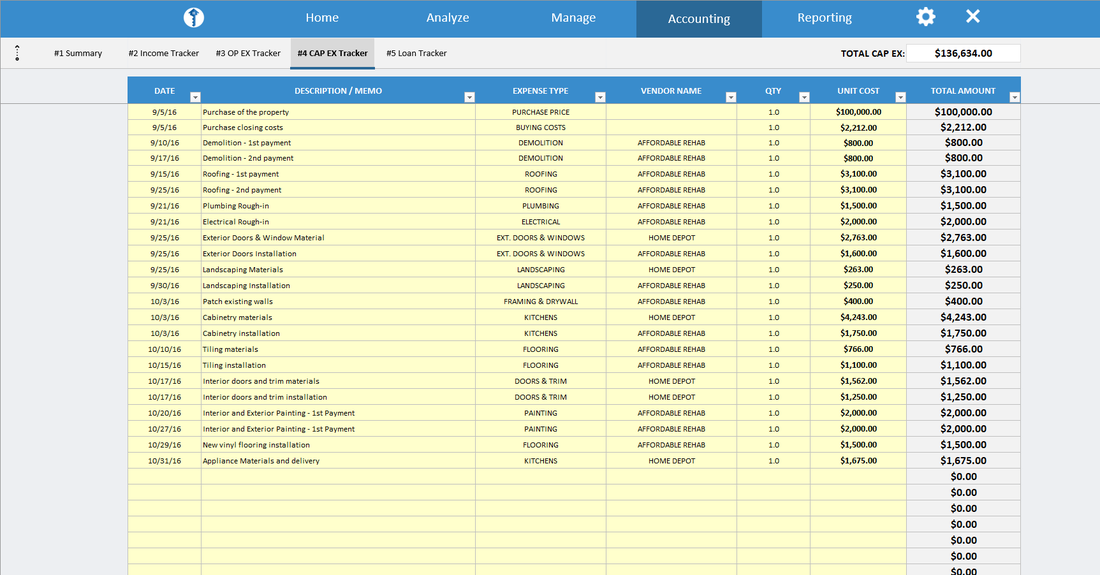 Capital Expense Tracker Spreadsheet