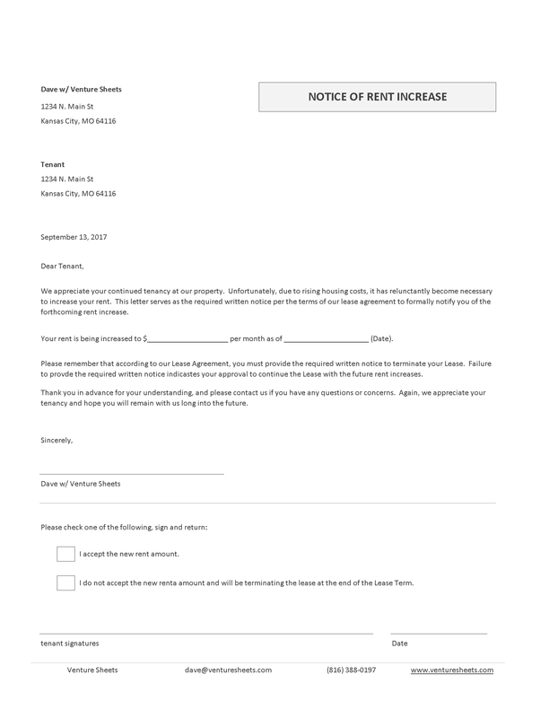 Notice of Rent Increase Letter